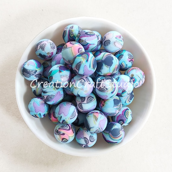 Silicone Jewelry Round Beads, 12/15mm Silicone Beads, Print Silicone Beads,  DIY Crafts Ornaments, Eco-friendly, DIY Necklace Bracelet 