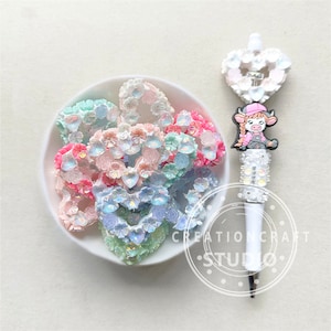 Flower Heart Frame Beads, Rhinestone Heart Beads, Fancy Polymer Clay Beads