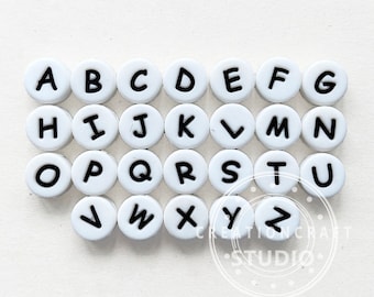 50/100 pièces 12,8 mm perles lettres en silicone, lettres plates et rondes en silicone, lettres lettres de l'alphabet, bracelet porte-clés à faire soi-même, accessoires de bijoux