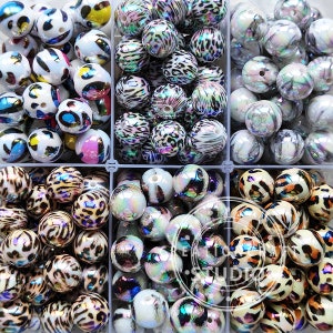 16mm Round Leopard Print Acrylic Beads, Opal UV Bubblegum Beads, Keychain Beads