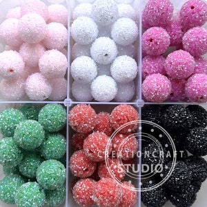 Chunky 20mm Sugar Bubblegum Beads, Pave Rhinestone Acrylic Beads, for Beaded Pens DIY, 20mm Bubblegum Ball