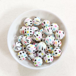 Coloful Dot Silicone Beads, Round Silicone Beads, 12/15mm Silicone Beads, Print Silicone Beads, DIY Jewelry Accessories