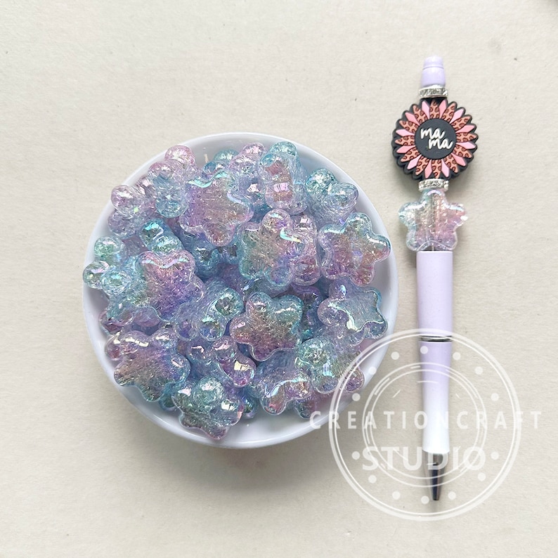 AB Crack Star Acrylic Beads, Iridescent Gradient Star Beads, Resin Beads,Pen Focal Beads image 2