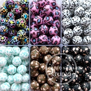 New Leopard Print Silicone Round Beads, 15mm Print Silicone Beads, Loose Beads
