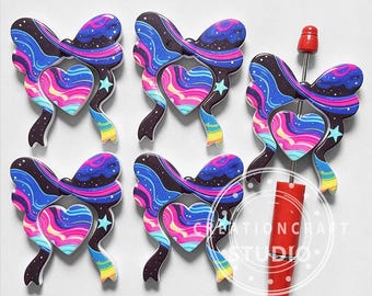 Bow & Heart Silicone Focal Bead,Galaxy Star Swirl Print Beads for Pen Craft