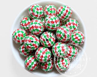 20mm Christmas Checkered Acrylic Rhinestone Bead,Chunky Bubblegum Beads