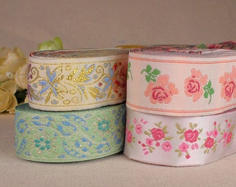 High Quality Woven Jacquard Ribbon, Flowers Pattern Straps Belt Lace, Embroidery Ribbon, Lace Webbing, Trims Embroidered Fabric Accessories