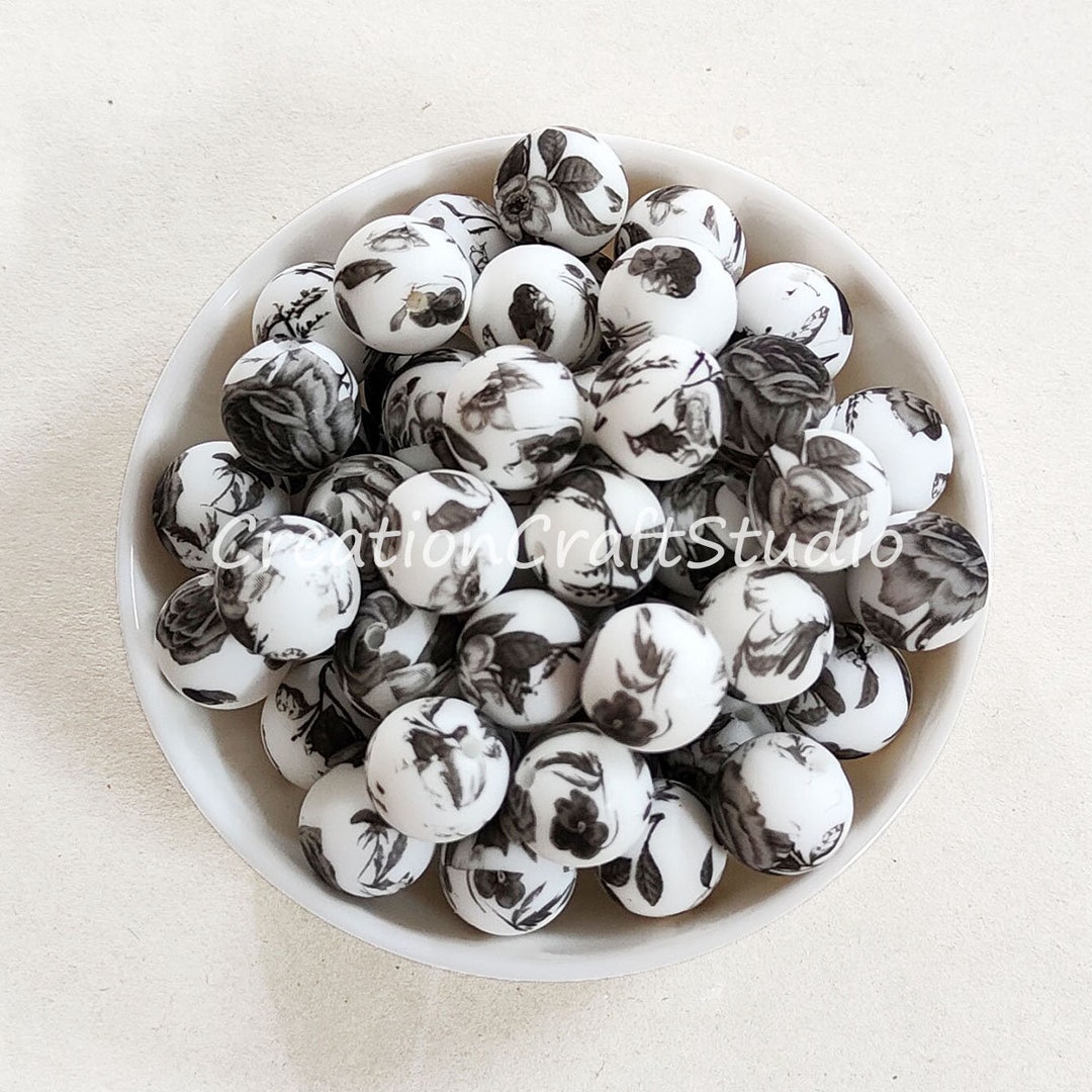 Silicone Beads, Jewelry Making, Silicone Print Beads, 12/15mm Loose Silicone Beads, Round