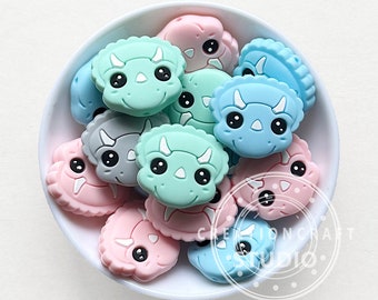 Cuentas de silicona suave, fabricación de joyas con llaveros DIY, cuentas de silicona con forma de dinosaurio de dibujos animados, cuentas de silicona sueltas, cuentas de silicona con dijes