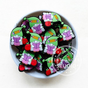 Teacher Focal Beads, Apple Teach Pencil Book Focal Silicone Beads,Gnome Beads