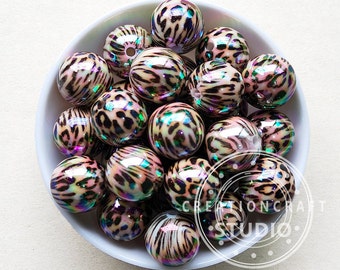 Chunky Bubblegum Gumball Beads, 20mm Opal Leopard Print Acrylic Beads, Bulk Beads