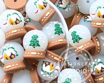 3D Christmas Crystal Ball Silicone Beads,Focal Beads,DIY Christmas Ornament Pen