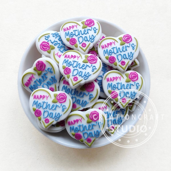 Happy Mother's Day Beads,Focal Silicone Beads For Pen,Mama Heart Focal Beads