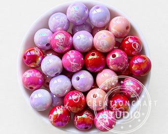 Mezcla de cuentas acrílicas de San Valentín de 16 mm, cuentas de chicle, cuentas a granel, cuentas de chicle UV