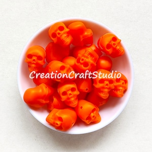 Halloween Orange Skull Silicone Beads, DIY Necklace Accessories, Bulk Silicone Beads, 20*20*15.2mm