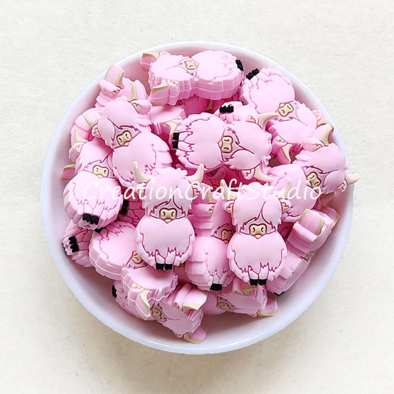Wholesale Silicone Beads, Soft Silicone Animal Cow Beads, Pink Yak