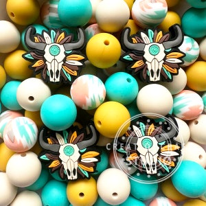 15mm Round Silicone Beads&Western Cow Skull Focal Assorted Beads, Western Mix Beads