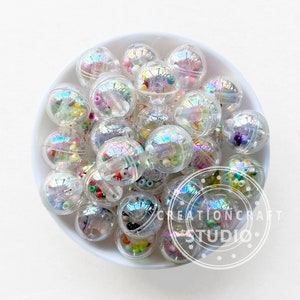 18 mm UVアクリルフローティングビーズ、ライスビーズ入りビーズ、シェイカービーズ、バブルガムビーズ