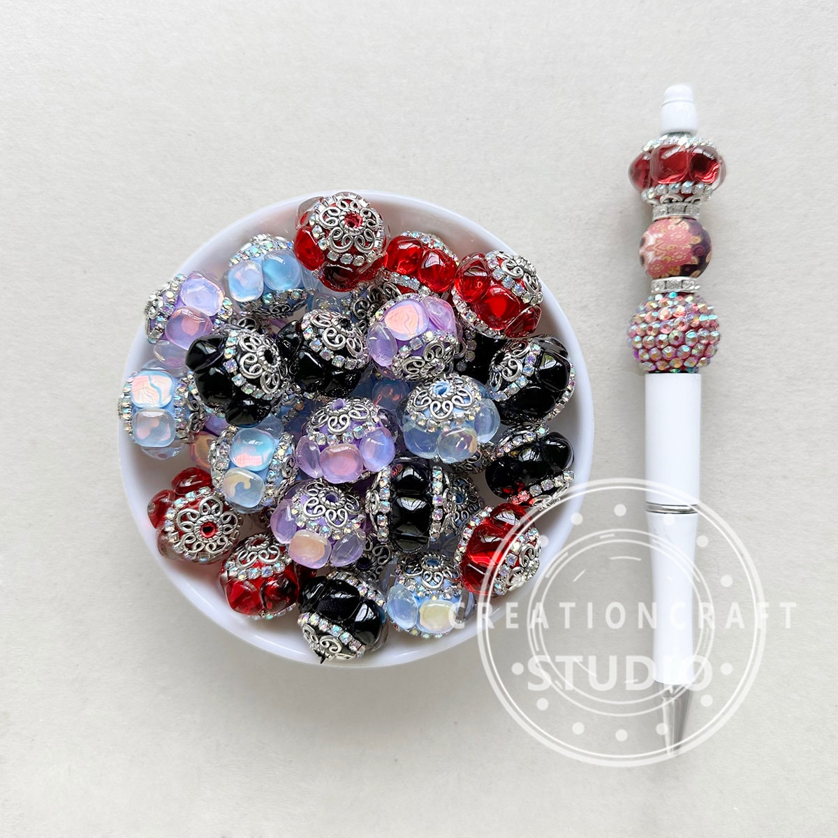 Iridescent Gem Beads Mix, Polymer Clay Beads, Sparkle Rhinestone Fancy Beads, Gumball Beads