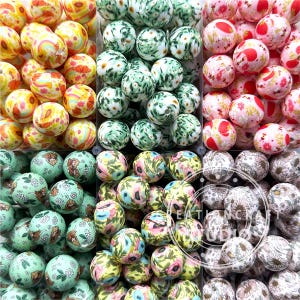 Silicone Flower Beads,15mm Silicone Print Beads,Silicone Loose Ball,Round Silicone Beads,Wholesale Beads