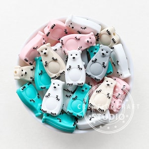 Bear Beads Random Mix Color, Bear Shape Silicone Beads, Focal Beads, Loose Beads 28*15mm