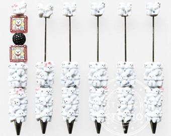 New White Dog Rhinestone Beadable Pen,DIY Beaded Pen School Gift Supplies