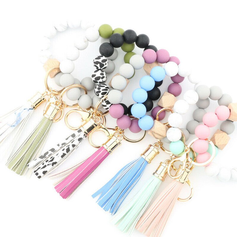 Silicone Beads Key Ring Wrist Keyring Bracelet Key Chain Etsy