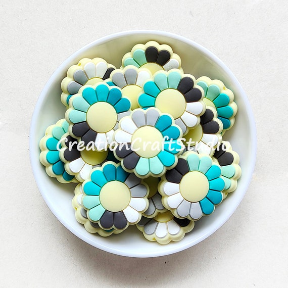 Wholesale 1-50pcs Silicone Beads, Sun Flower Shape Silicone Beads