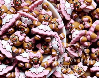 Christmas Gingerbread Girl Bow Silicone Beads,3D Focal Beads DIY Bracelet Keychain