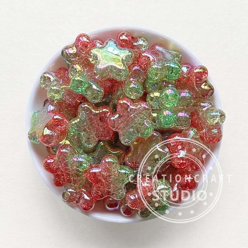 AB Crack Star Acrylic Beads, Iridescent Gradient Star Beads, Resin Beads,Pen Focal Beads Red Green