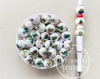 Cuentas acrílicas surtidas con estampado de árbol de Navidad, cuentas de chicle sueltas de 16 mm, cuentas de chicle, cuentas navideñas para hacer joyas.
