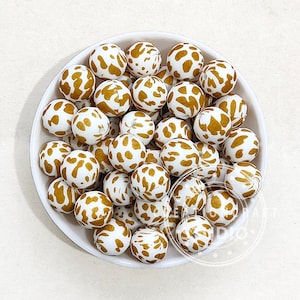 New Cow Print Silicone Beads, Mango Cow Silicone Beads, 15mm Round Silicone Beads Wholesale, DIY Keychain Accessories
