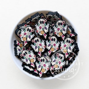 Colorful Floral Ghost Silicone Focal Beads,Halloween Beads, Silicone Beads
