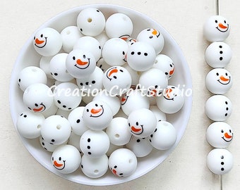 Christmas Snowman Beads, Assorted 15mm Silicone Beads, 2 Colors Mixed Round Silicone Beads for Jewelry Making