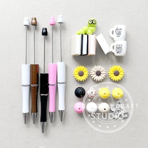 Kit fai da te con 5 penne con perline, motivo a girasole, perline sciolte, per creare penne con perline, penna a sfera