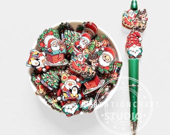 Christmas Santa Assorted Acrylic Beads,Holiday Charm Beads,Beadable Pen DIY Craft