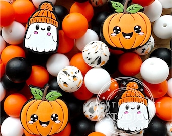 Pumpa-spökpärlor, blandade fokalpärlor, silikonpärlor, lösa pärlor i bulk, blandat paket med 15 mm pärlor