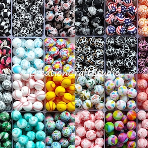 Bulk Round 12/15mm Silicone Beads, Print Silicone Beads, Silicone Loose Beads
