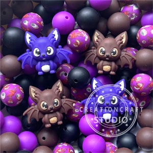 Bat Focal Beads Assorted, 24/48Pcs Silicone Beads Mix Pack, Silicone Beads Bulk, Loose Beads, Halloween Beads