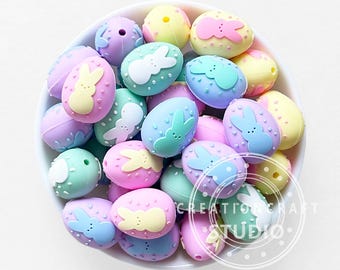 Nouvelles perles 3D pour oeufs de pâques, oeuf de lapin en silicone de couleurs mélangées