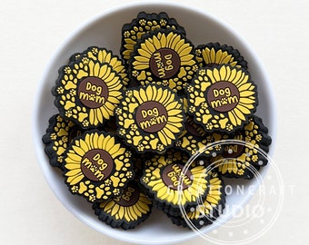 Sunflower Paw Silicone Beads, Dog Mom Silicone Focal Beads