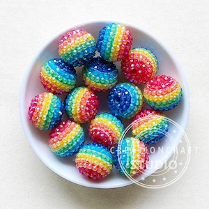 Bubblegum Beads, Round Rainbow Acrylic Beads, Rhinestone Cluster Beads Ball, 22mm Chunky Acrylic Beads, DIY Beaded Pen