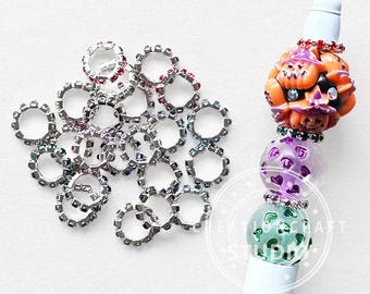 50Pcs/Lots 10mm Flat Round Spacers Beads,Colorful Mix Crystal Rhinestone Spacer Charm,Metal Spacer