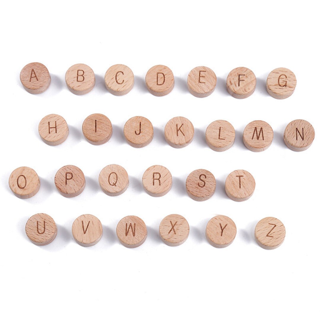 20/50/100pcs 158mm Flat Round Wooden Letter Beads DIY Craft Gift, 26