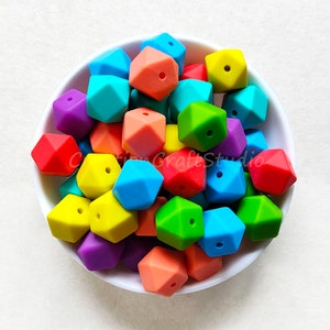 Rainbow Color Mixed Silicone Beads, Wholesale Silicone Beads, 14mm Hexagon Silicone Beads, Octagon Silicone Beads, DIY Necklace Gift