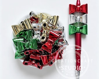 Acrylperlen mit metallischen Weihnachtsschleifen, verschiedene Farben, lose Schleifenperlen für Schmuck und Schlüsselanhänger