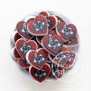 Focal Eye Heart Silicone Beads, Heart Focal Silicone Beads