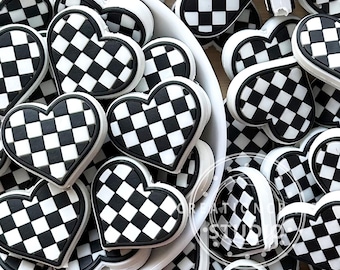 Black White Checkered Heart Focal Loose Beads,Shape Beads for Jewelry Accessories