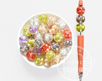 Gold Flake Heart Clear Acrylic Beads,16mm Resin Gumball Beads DIY Pen Jewelry