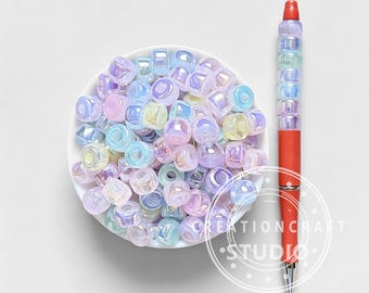 12 x 8 mm große, irisierende Acrylperlen im Zylinderformat, lose Perlen mit großem Loch zur Herstellung von Schlüsselanhängern